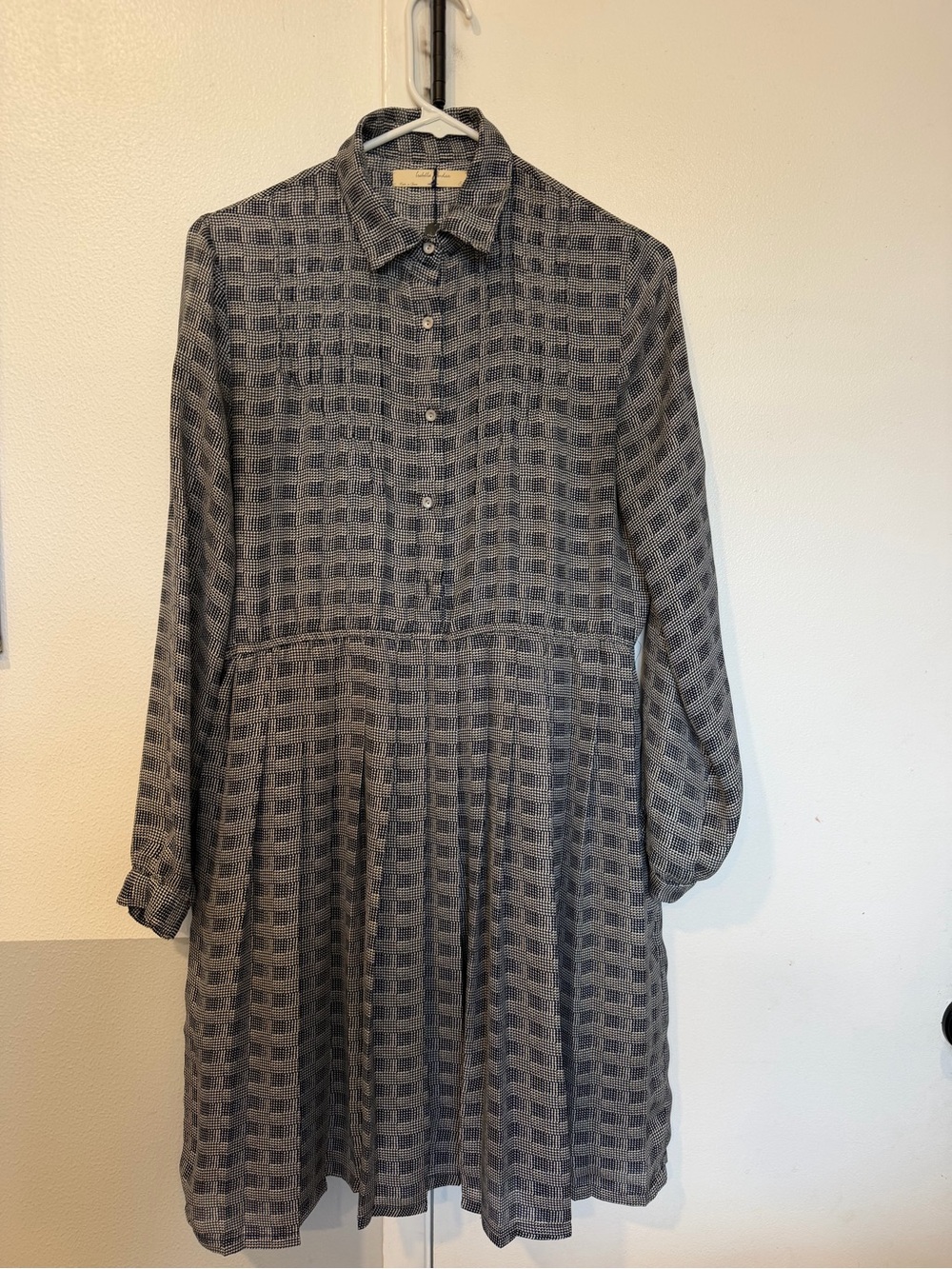 Anthropologie Gray/Blue Patterned Long-Sleeve Shirt Dress